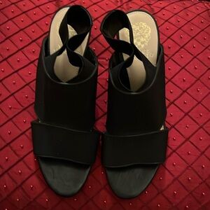 Vince Camaro black elastic open toes 4 inch heal size 9 medium (39)
